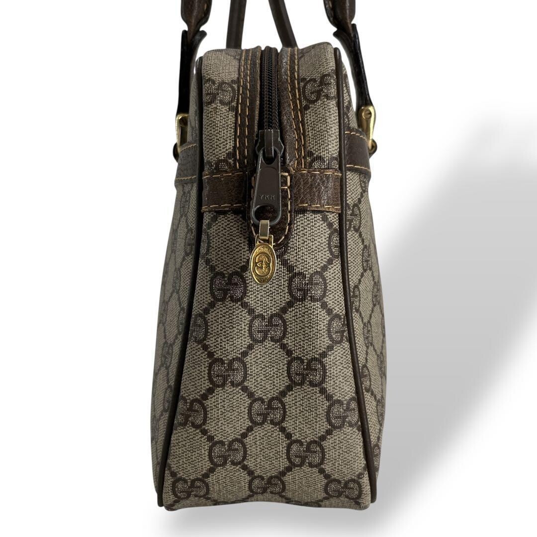 Gucci Mini Boston GG Supreme Web Stripe Handbag Beige Brown Auth