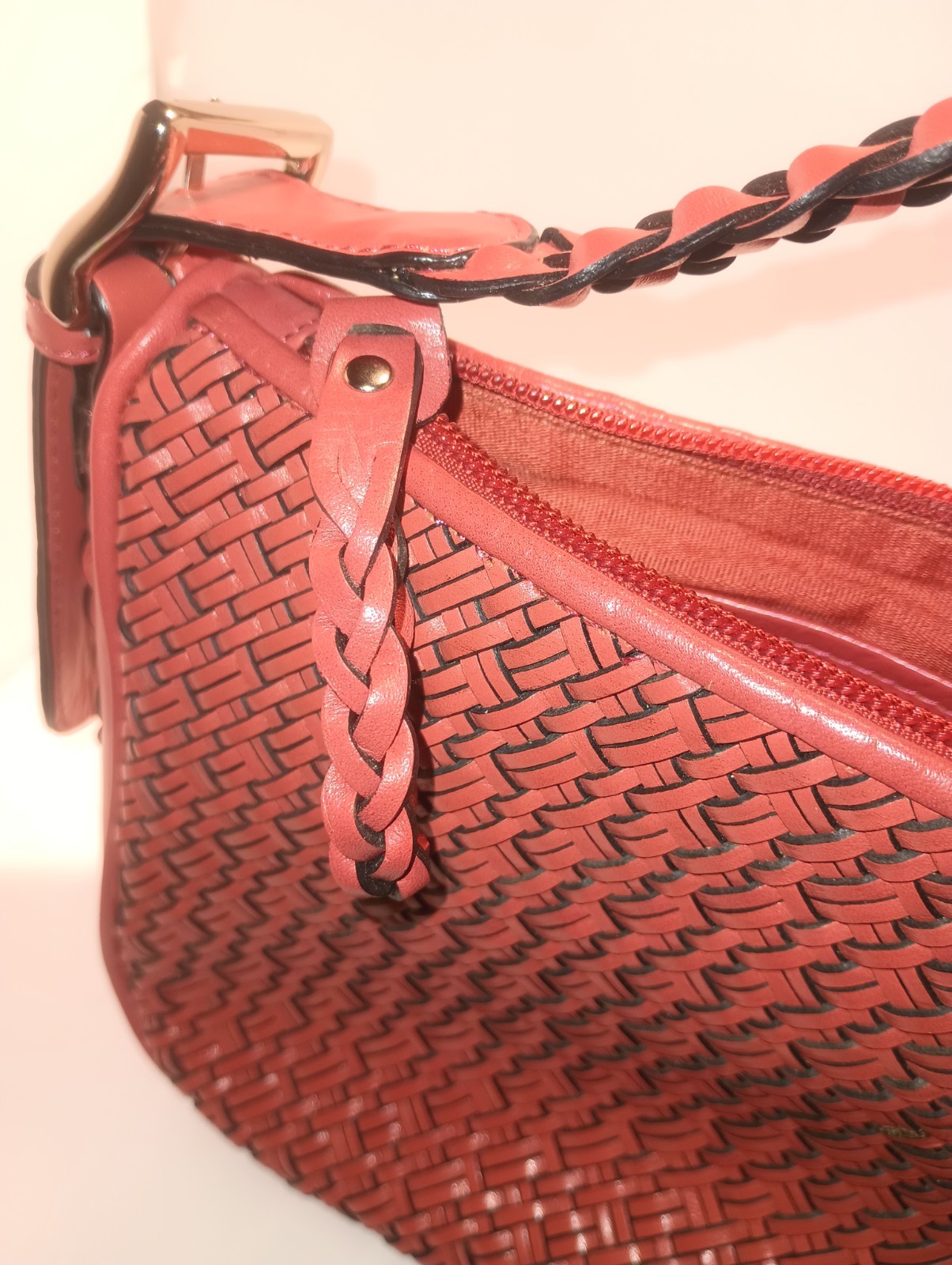 Talbots Red Strap Braided Woven Leather Handbag Shoulder Bag New Without Tags