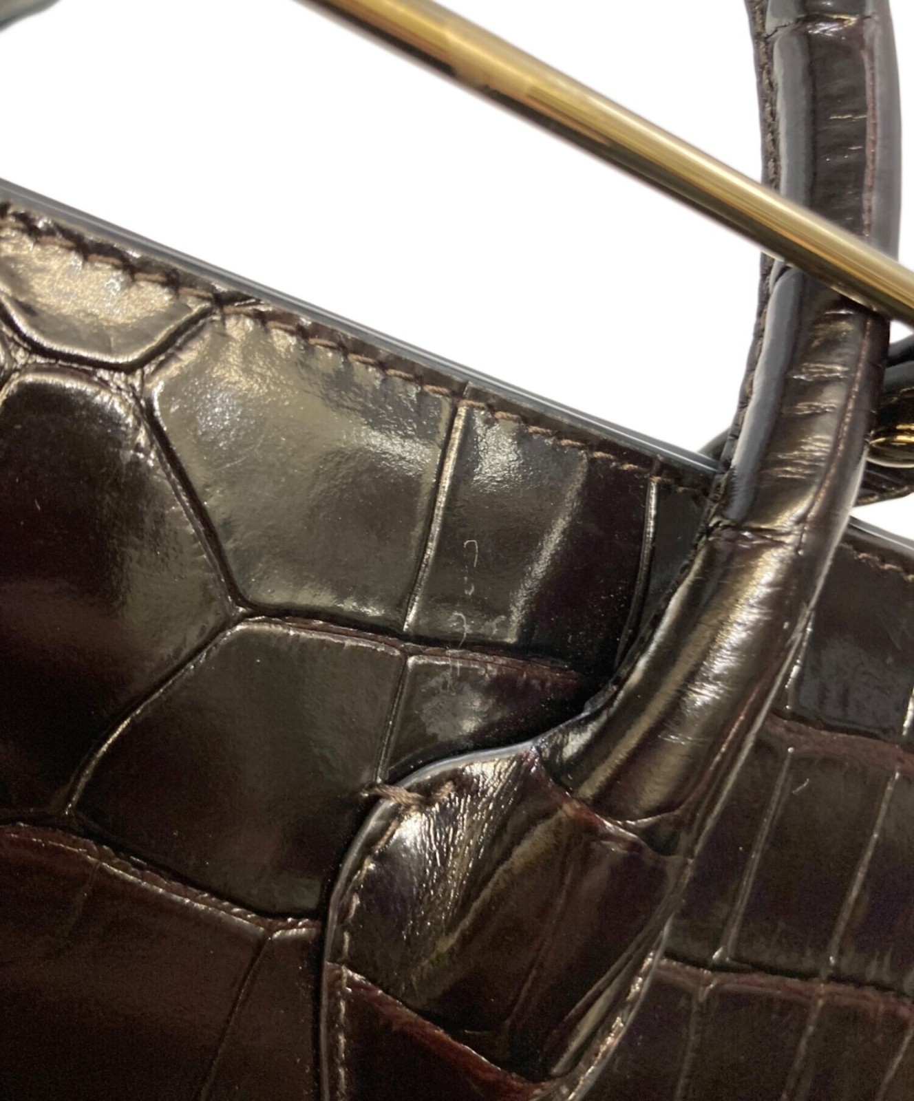 STRATHBERRY Midi Tote Croc Embossed Leather Handbag Brown 2Way Pre-owned
