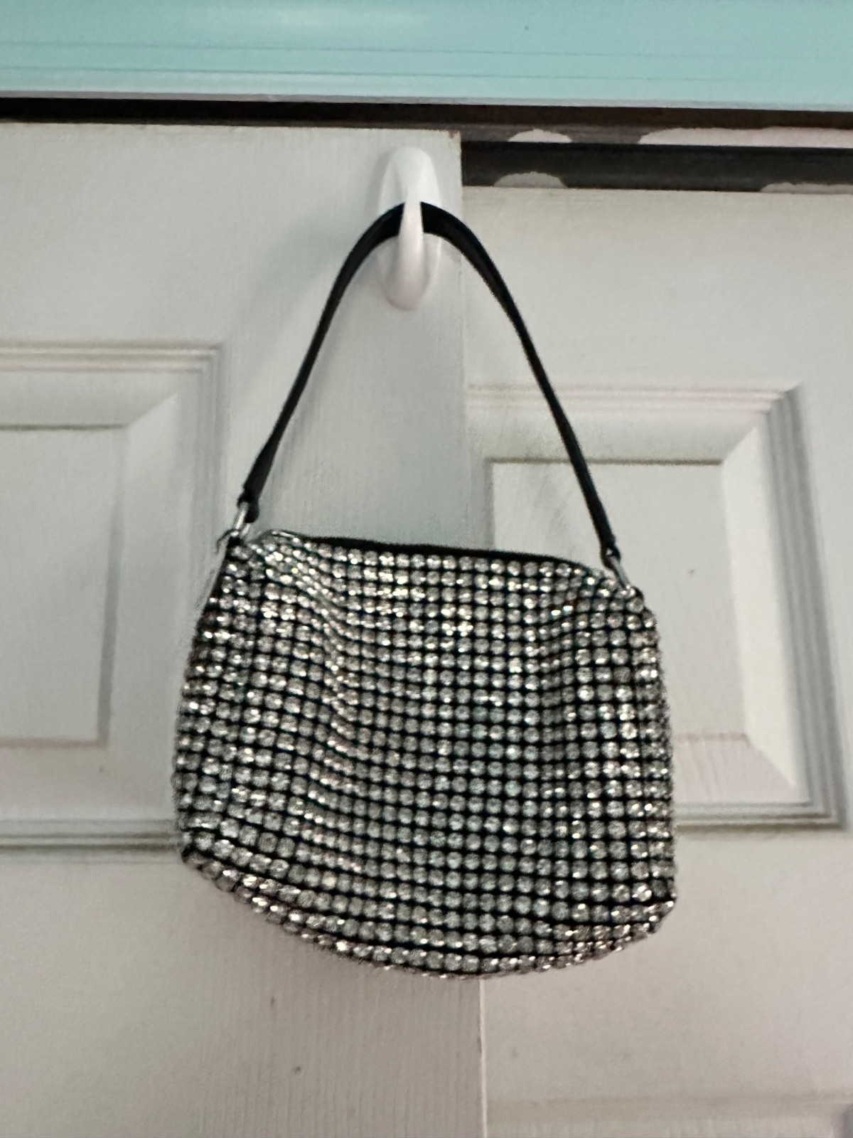 Brand new Express silver rhinestone purse with black strap with tags