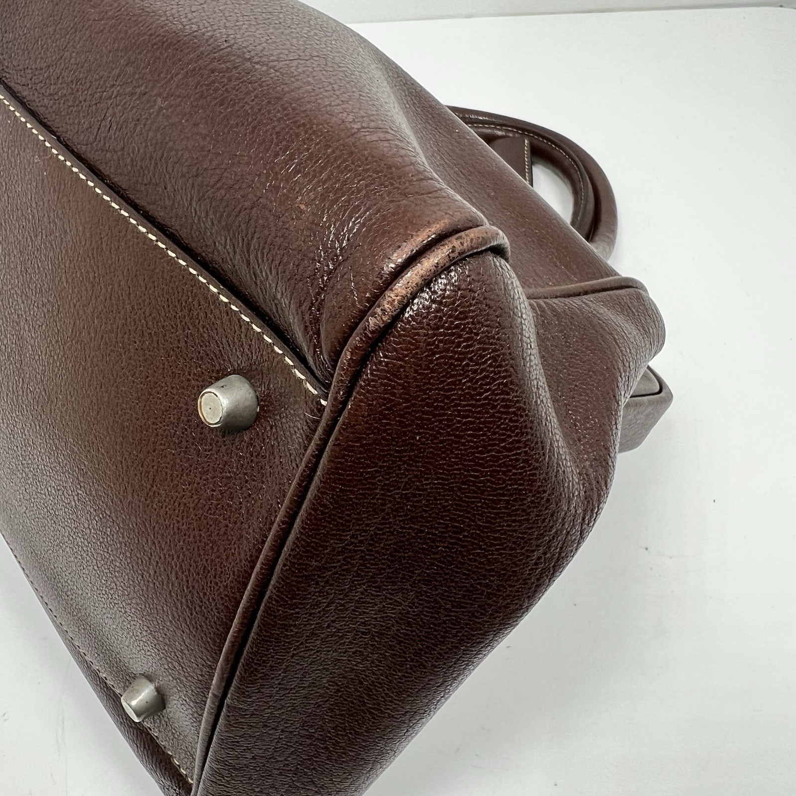 PRADA MADRAS CERNIERA DOCTOR BAG SATCHEL Red Brown LEATHER With A TOP HANDLE