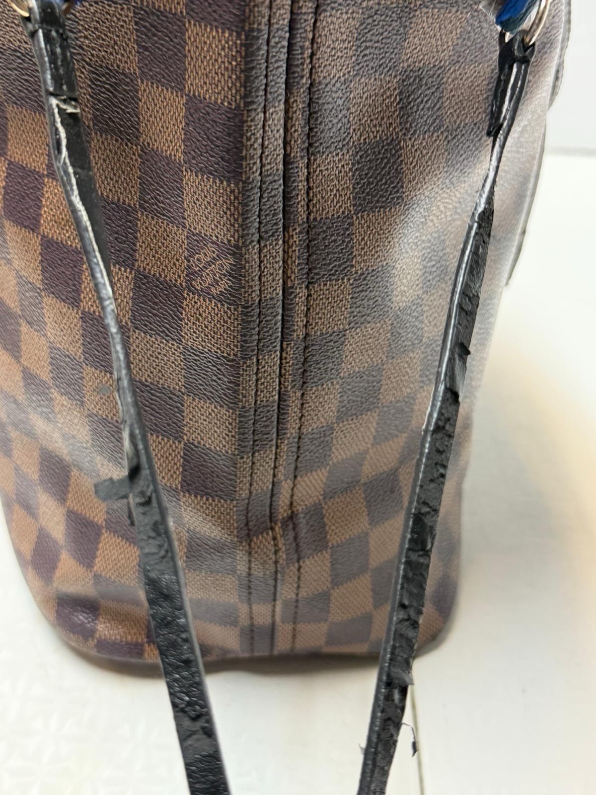 Lv Neverfull MM Damier Ebene Tote Brown Shoulder Bag Very Worn Straps Check Pics