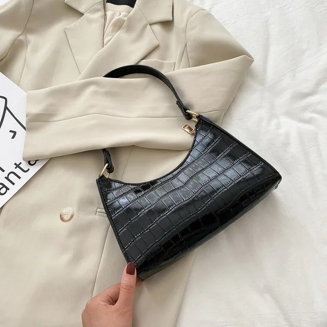 PU Leather Alligator Pattern Underarm Shoulder Bag Women Fashion Handbag