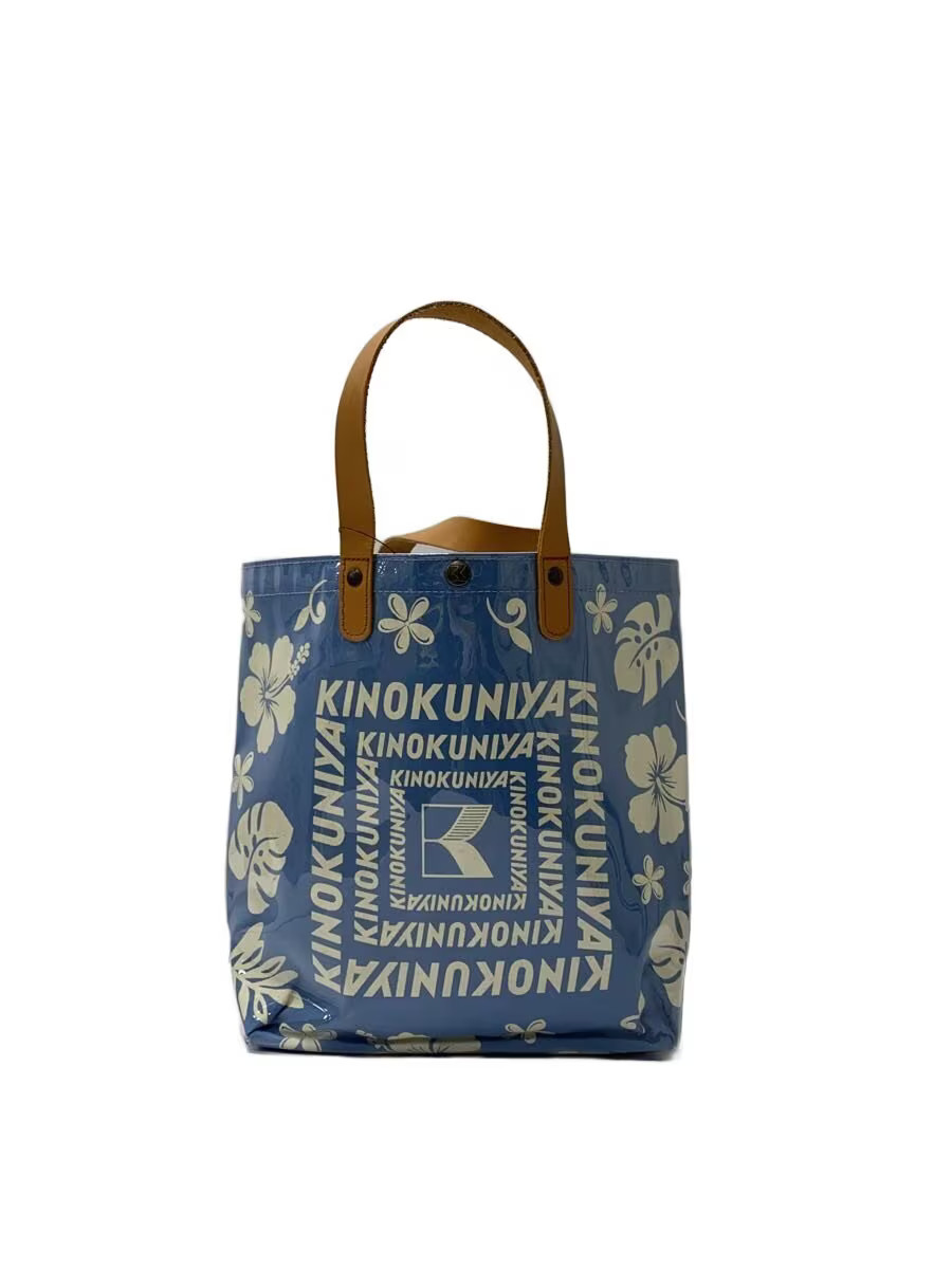 Kinokuniya Bookstore Monstera Pattern Clear Canvas Tote Bag, PVC, Blue, All-over