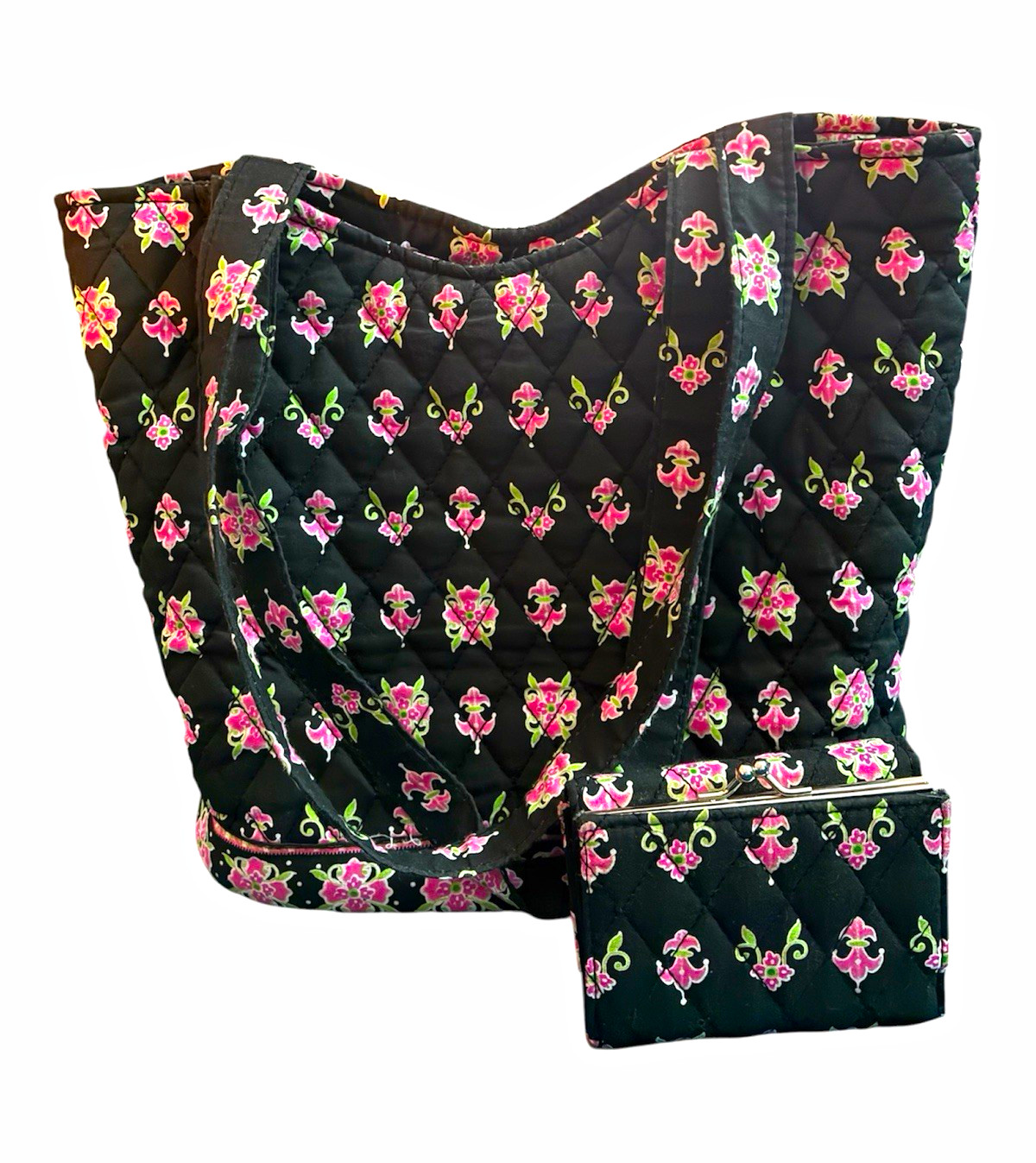 Vera Bradley New Hope Tote Bag & Matching Trifold Kisslock Clasp Wallet Set