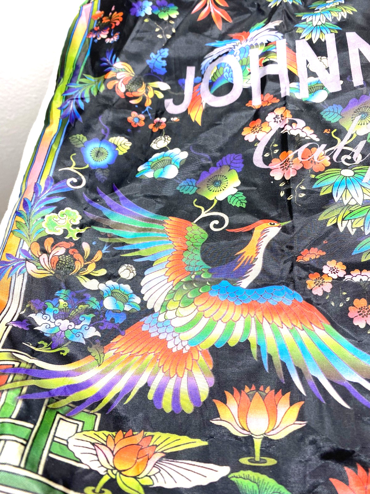 Johnny Was California Bird Floral Black Boho Print Nylon Tote Bag Inside Pocket