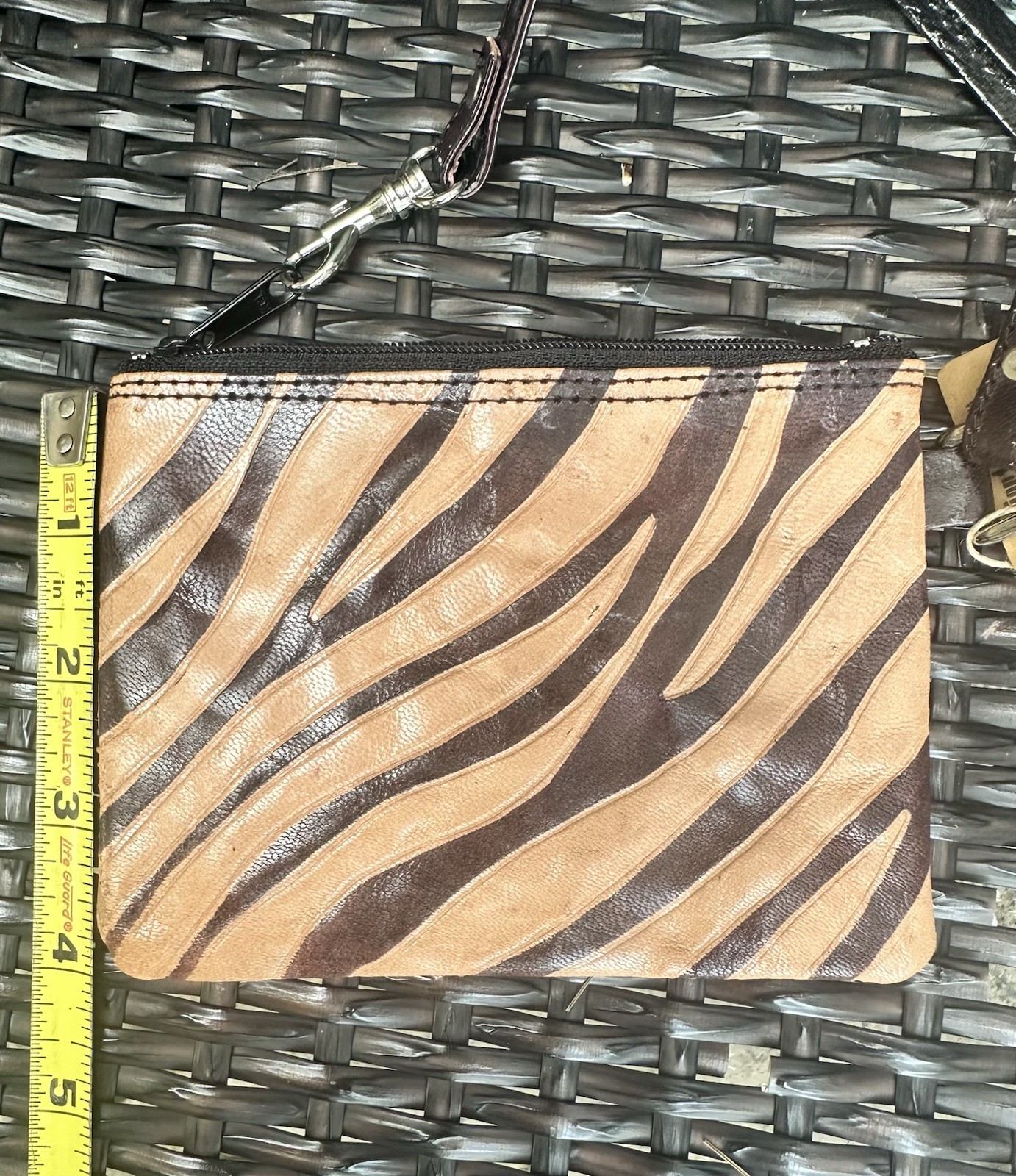 Pier 1 Zebra Print Leather Wristlet & Mirror Compact Set Made in India NWT