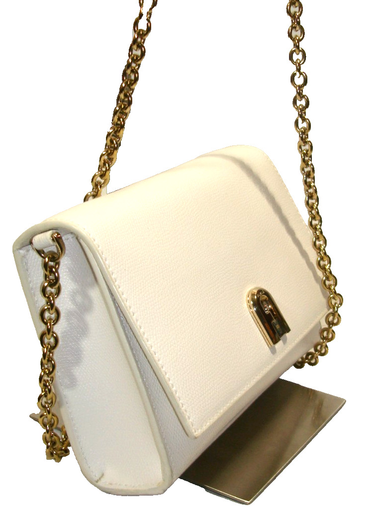 Furla Metropolis White Leather Small Chain Strap Crossbody Shoulder Bag MINT!