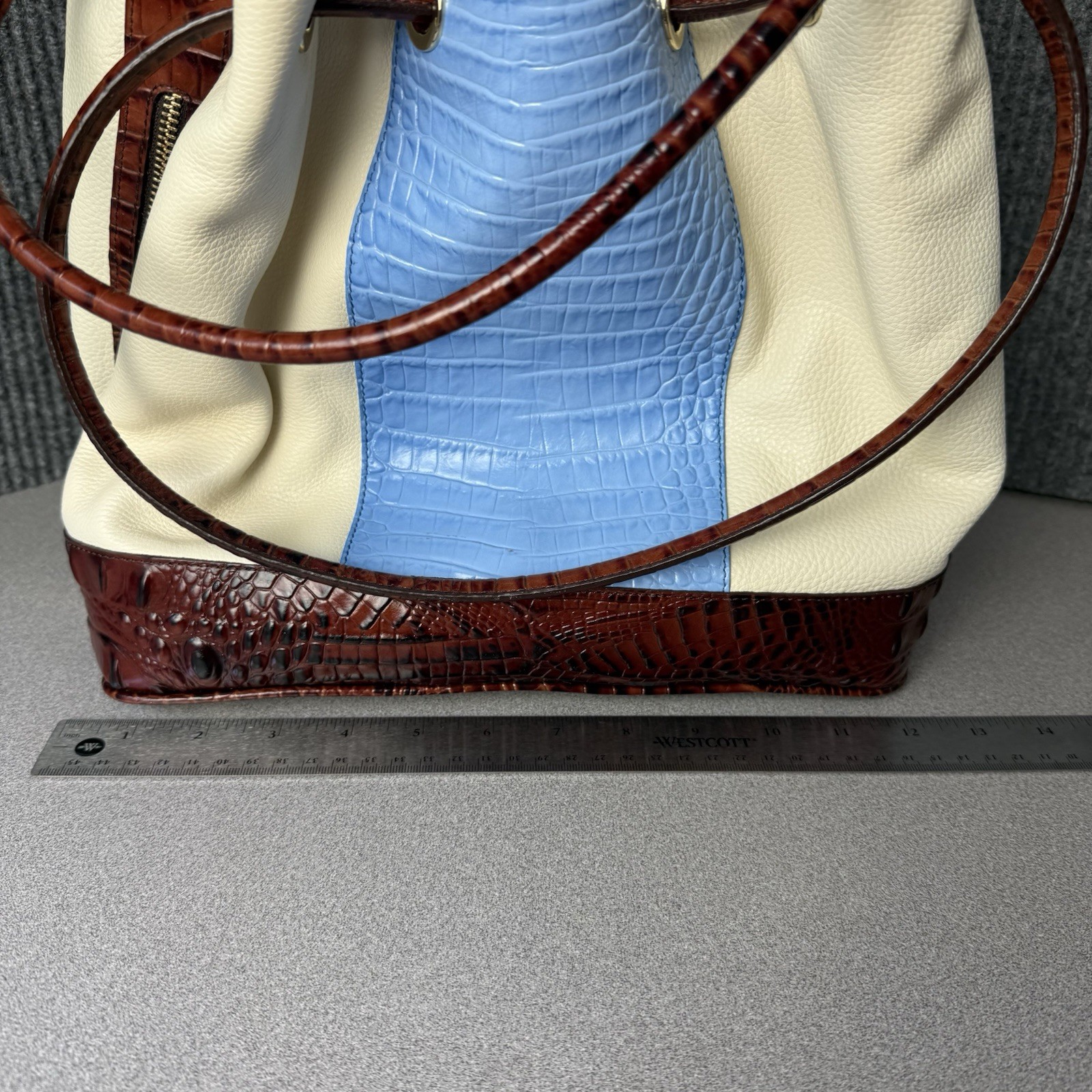 Brahmin Crocodile Leather White Blue Brown Women’s Bag Tote