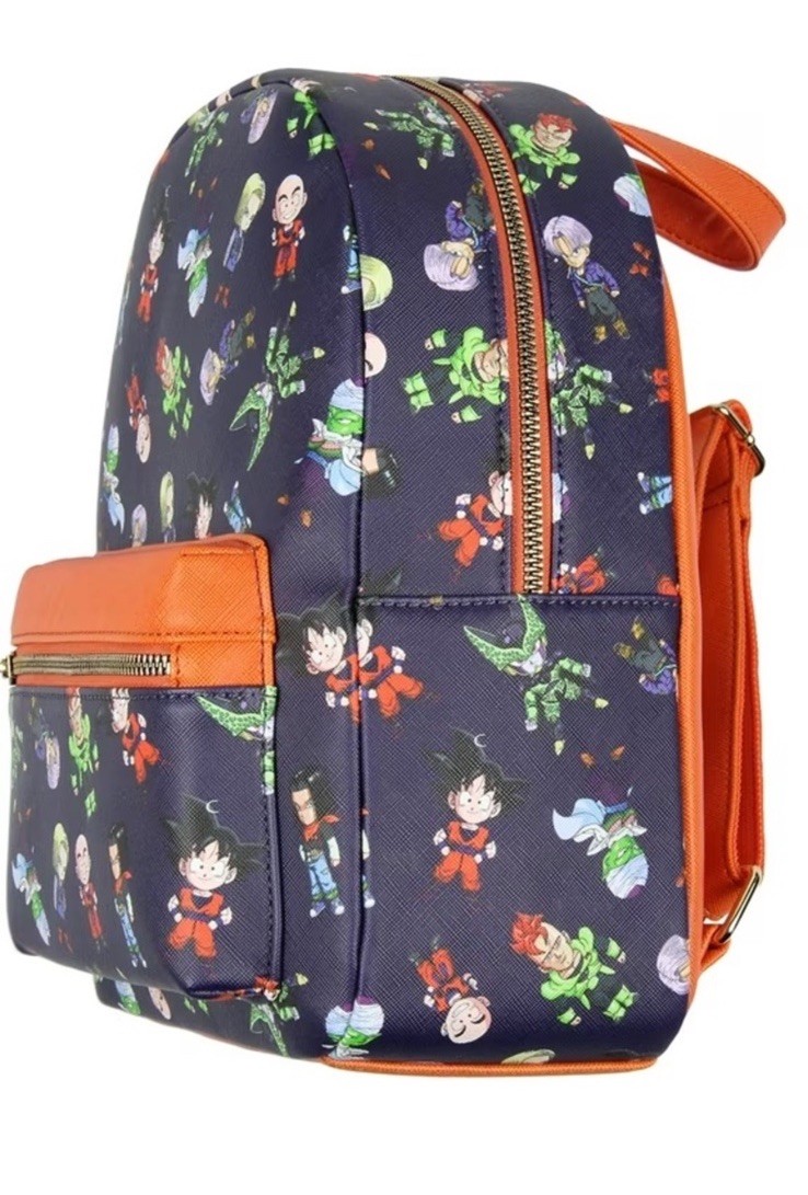 Anime Character Print Mini Backpack Blue/Orange Zip Adjustable Straps Goku