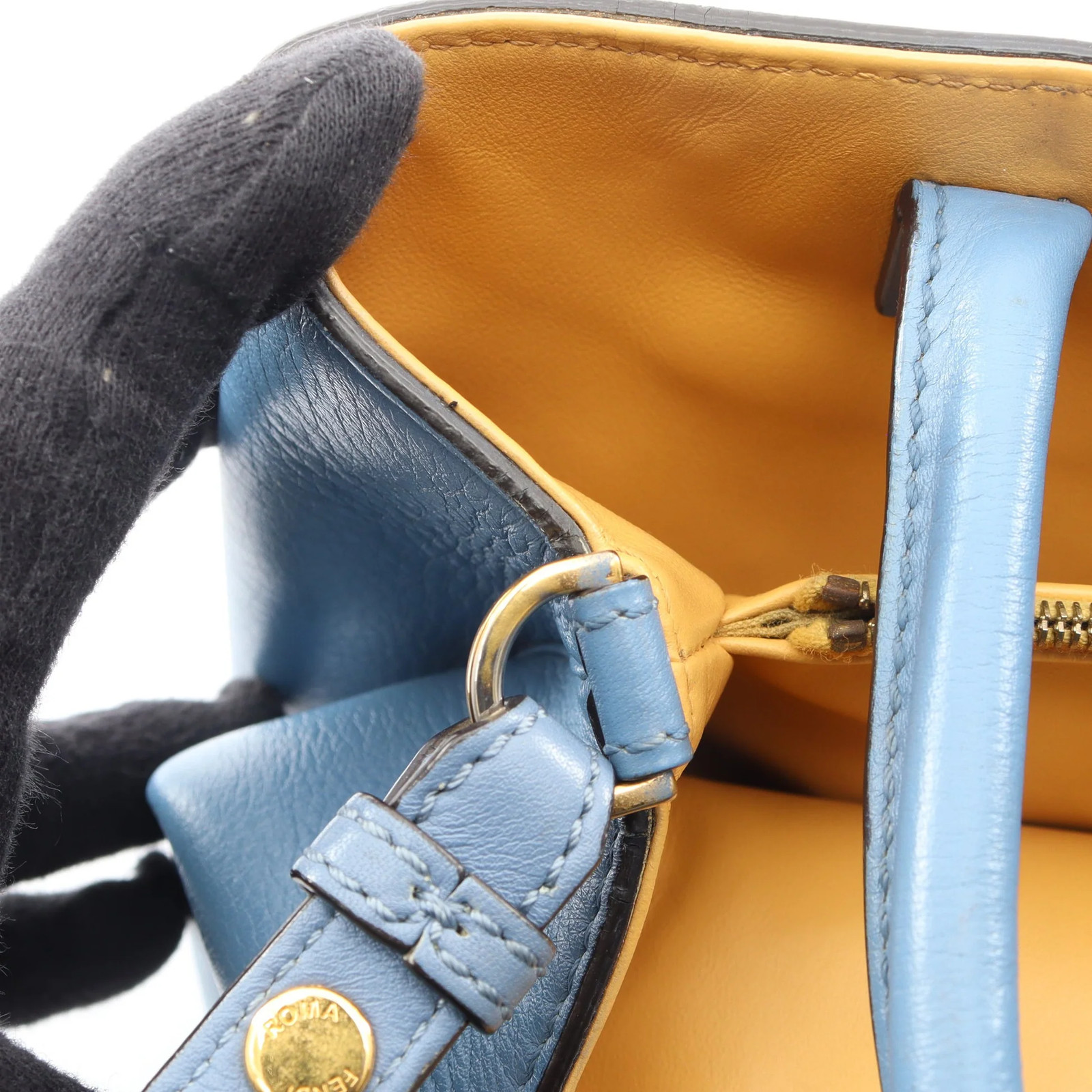 Fendi PETITE 2JOURS 2WAY Handbag Blue Leather #RCB15199