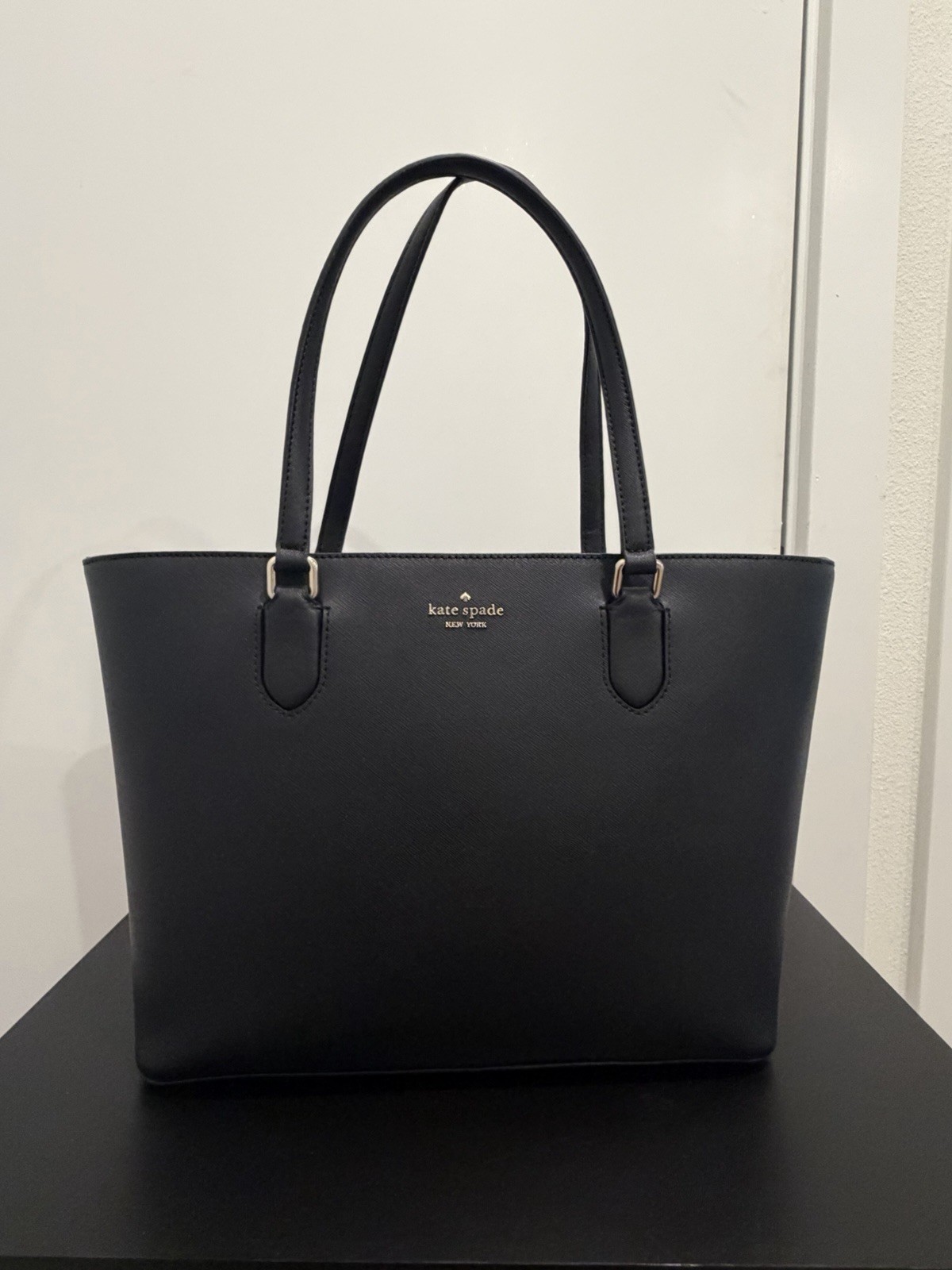 Kate Spade New York Black Medium Tote Zip Top Strap Studs Gold