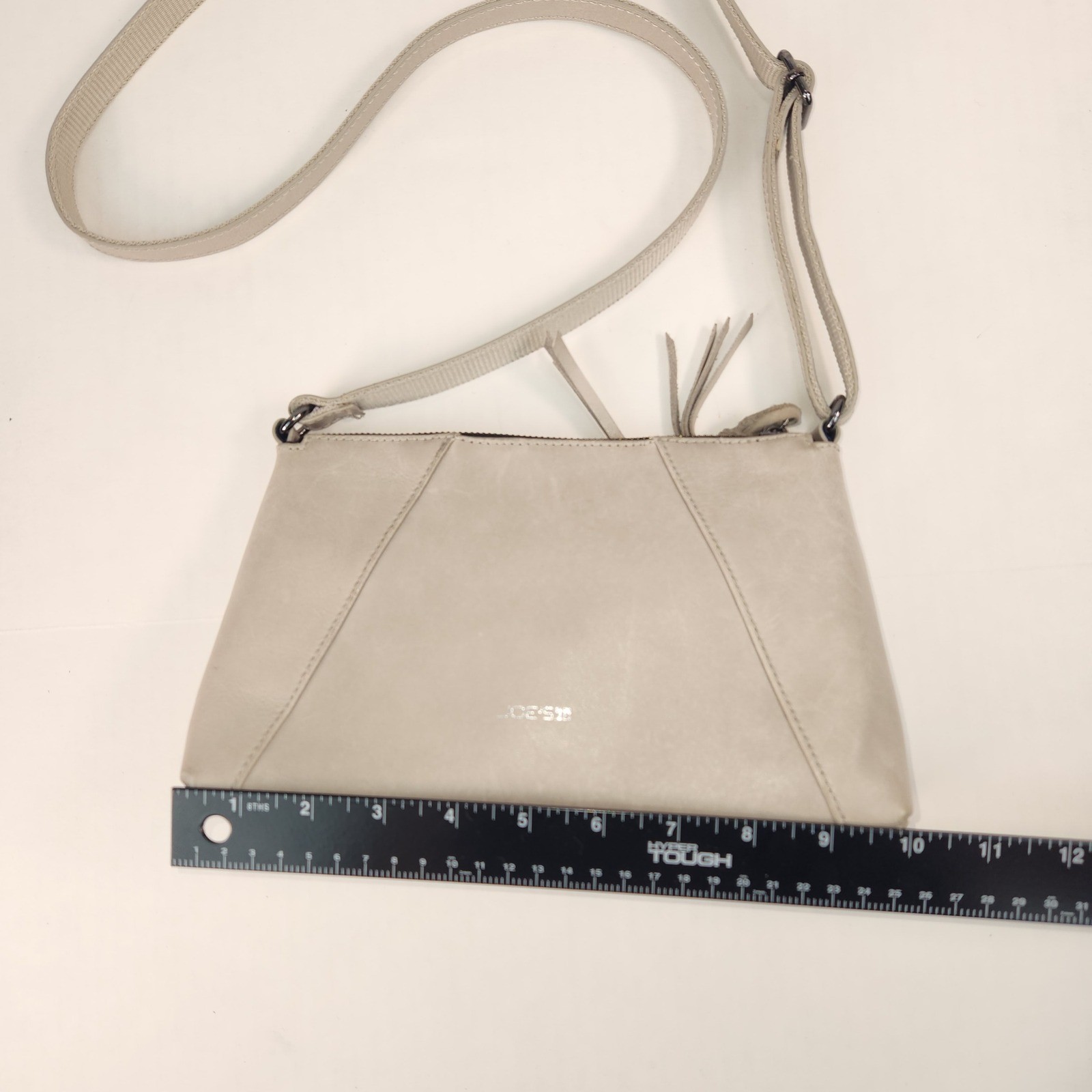 Joe’s Jeans Taupe Grey Leather Crossbody Bag Small Zip Front Handbag