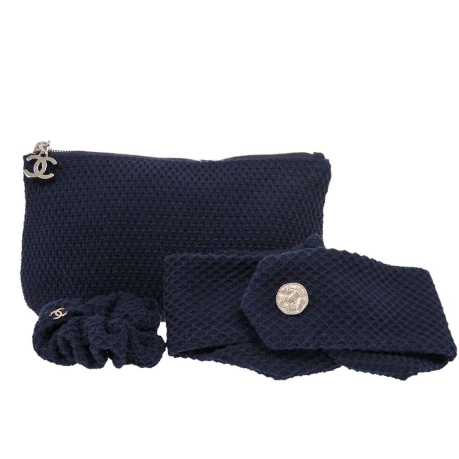 CHANEL Bag: Travel Set Hairband Scrunchie Pouch Navy W22.5H12.5D8cm;