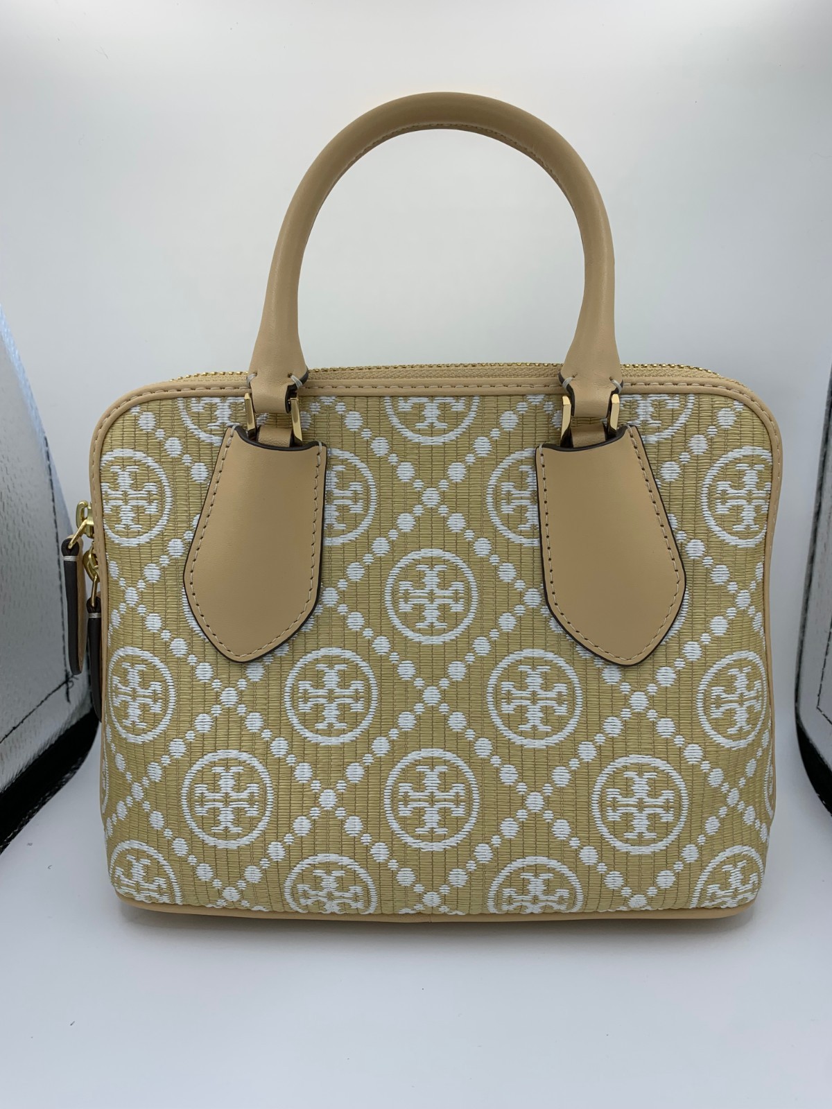 Tory Burch Monogram Raffia Mini Swing Bag Natural