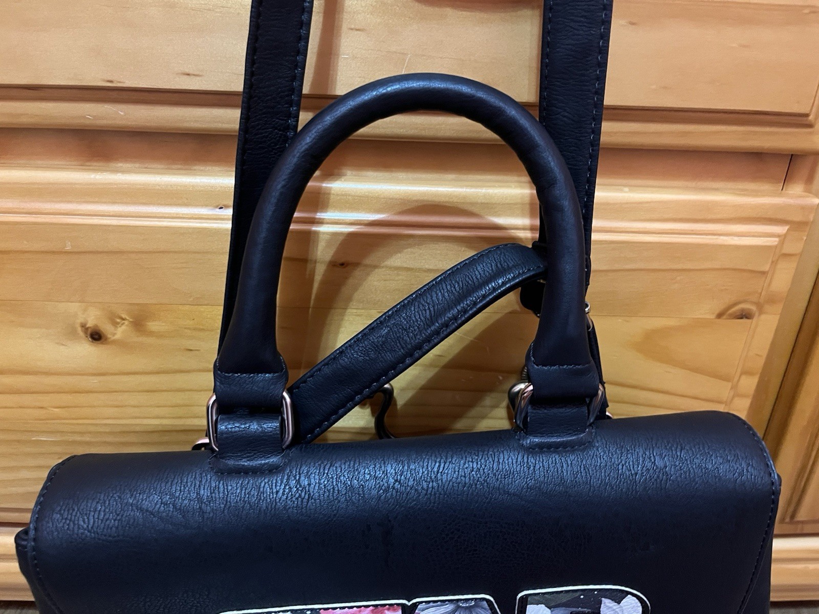 NWOT Loungefly Star Wars Black Flower Print Leather Satchel Messenger Bag Purse