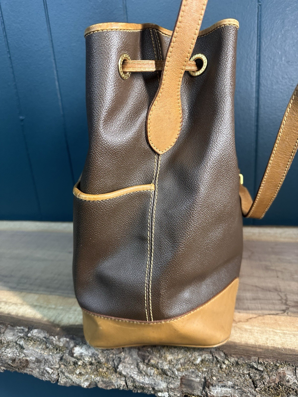 Vintage Trussardi Collezione Crespo Bucket Bag Brown Leather Italy