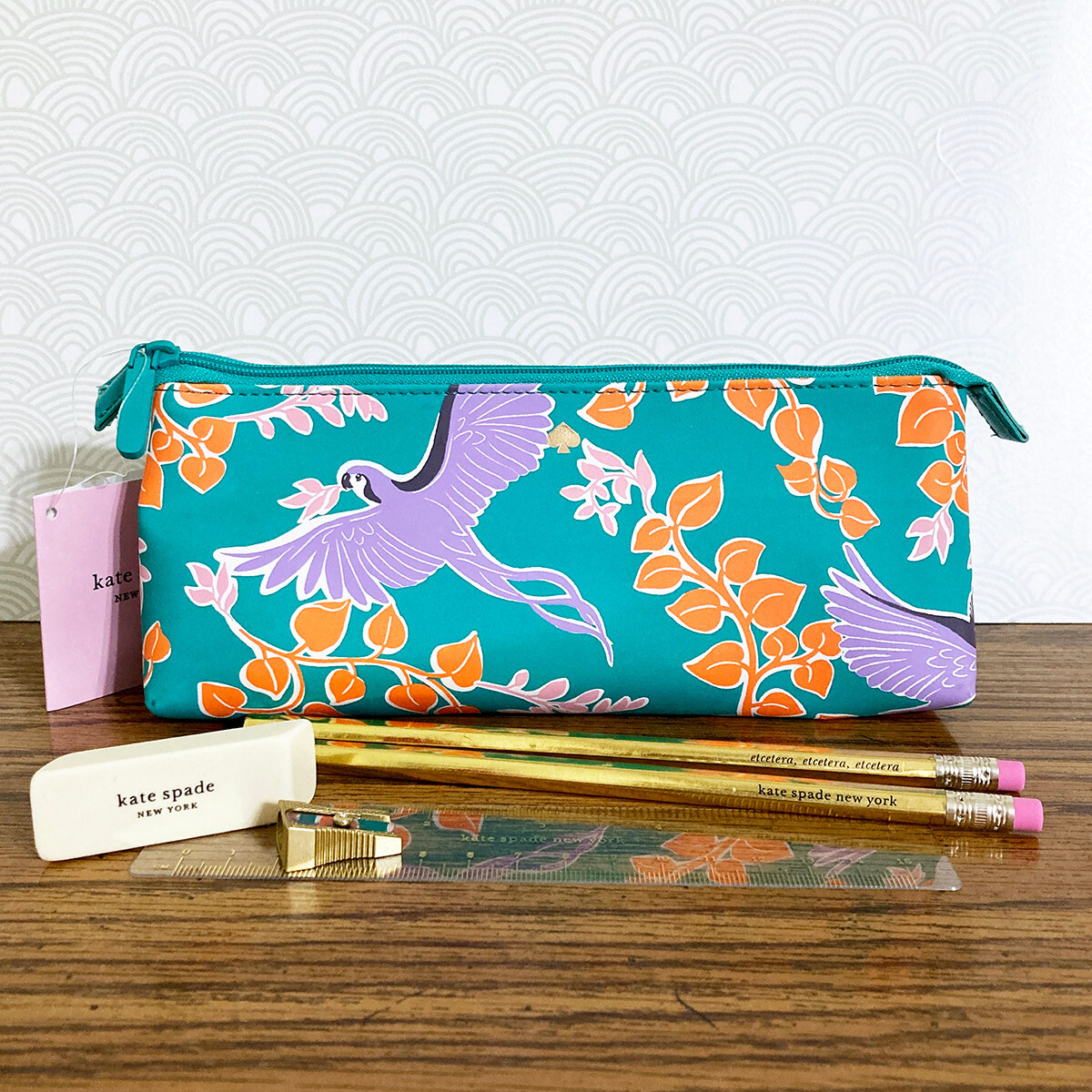 Kate Spade Pencil Pouch Bird Party Parrot Cosmetic Case Travel