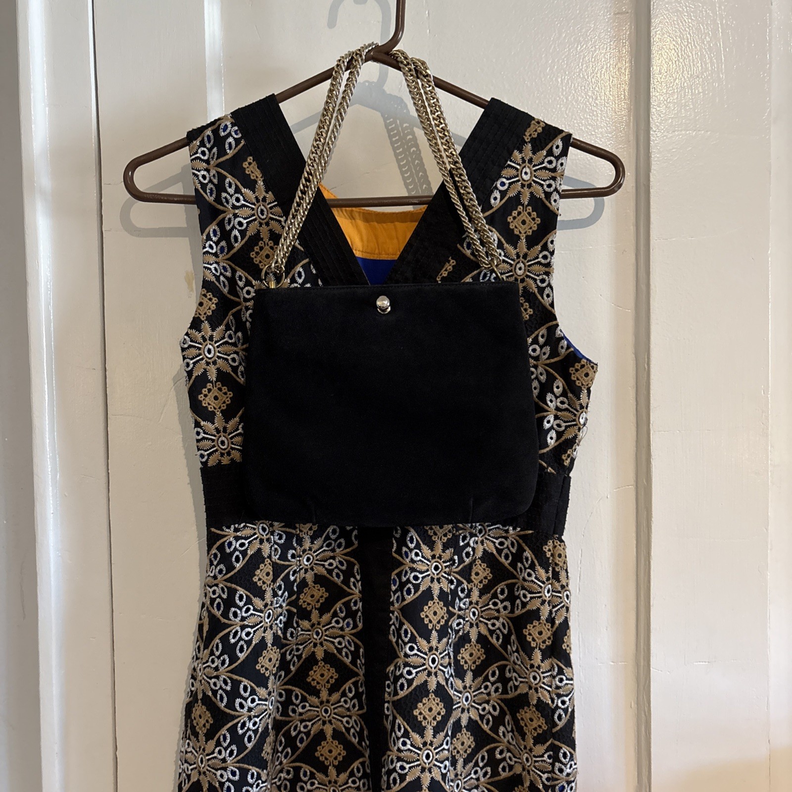Vintage Ruth Saltz Black Suede Chunky Gold Chain Shoulder Handbag Evening Purse