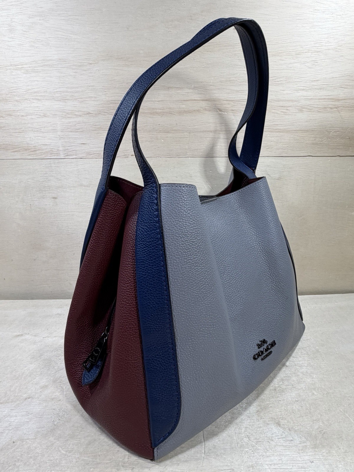 Coach 76088 Hadley Hobo Color-block Soft Pebbled Leather Shoulder Bag Grey Blue
