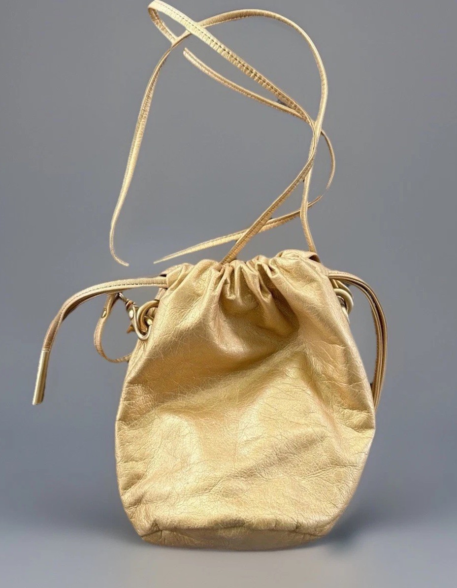 Americana by Sharif Gold Solid Crossbody Bag w/ Logo Accent, Drawstring