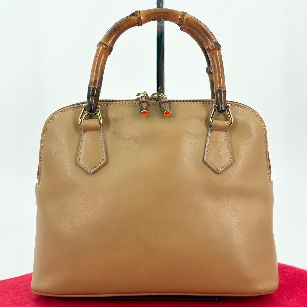 GUCCI Bamboo Handbag Shoulder bag Leather Beige Vintage Authentic From Japan