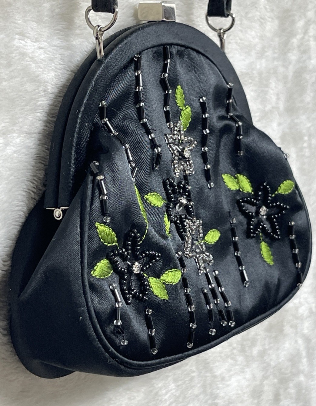Valerie Stevens Satin Beaded Evening Purse Crossbody/Shoulder bag w/Mirror Small