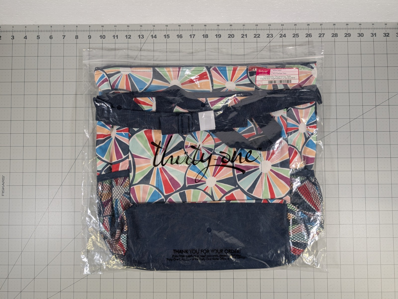 Thirty-One Crossbody Organizing Tote Pinwheel Party New NIP Zip Top Messenger