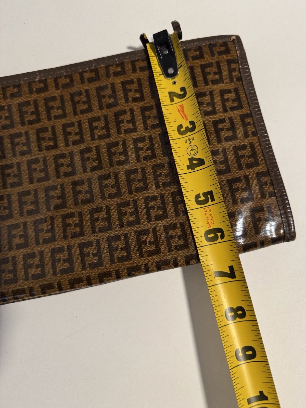 Fendi Zucca FF Logo Monogram Brown Canvas w/ Leather Trim Large Pouch Clutch Bag