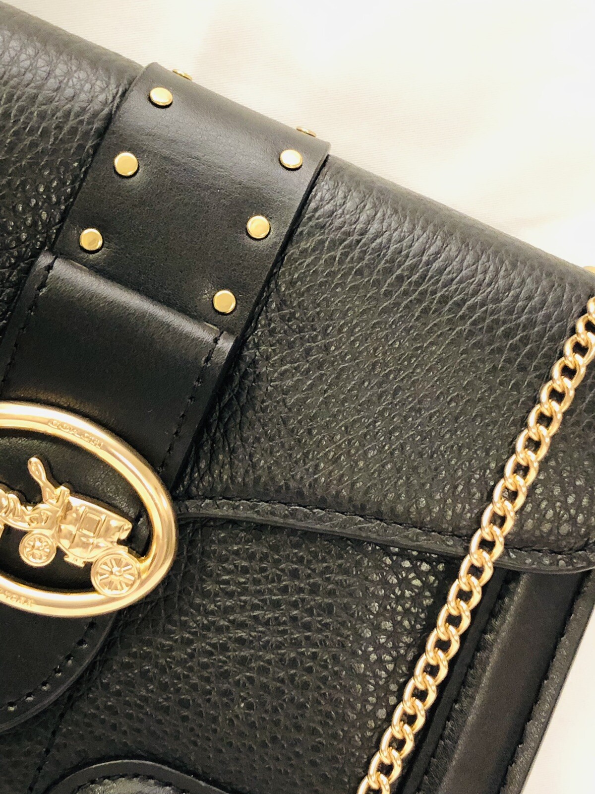 Coach NWT Crossbody Bag Mini Black With Golden Chain. Logo Snap Closure.