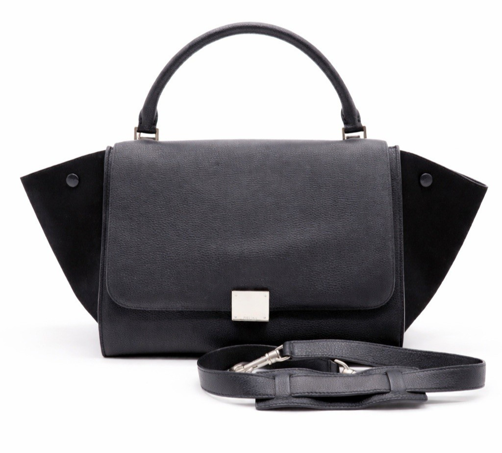 PRE-OWNED CELINE Trapeze Medium Drummed Leather Calfskin Suede Tote Bag – BLACK