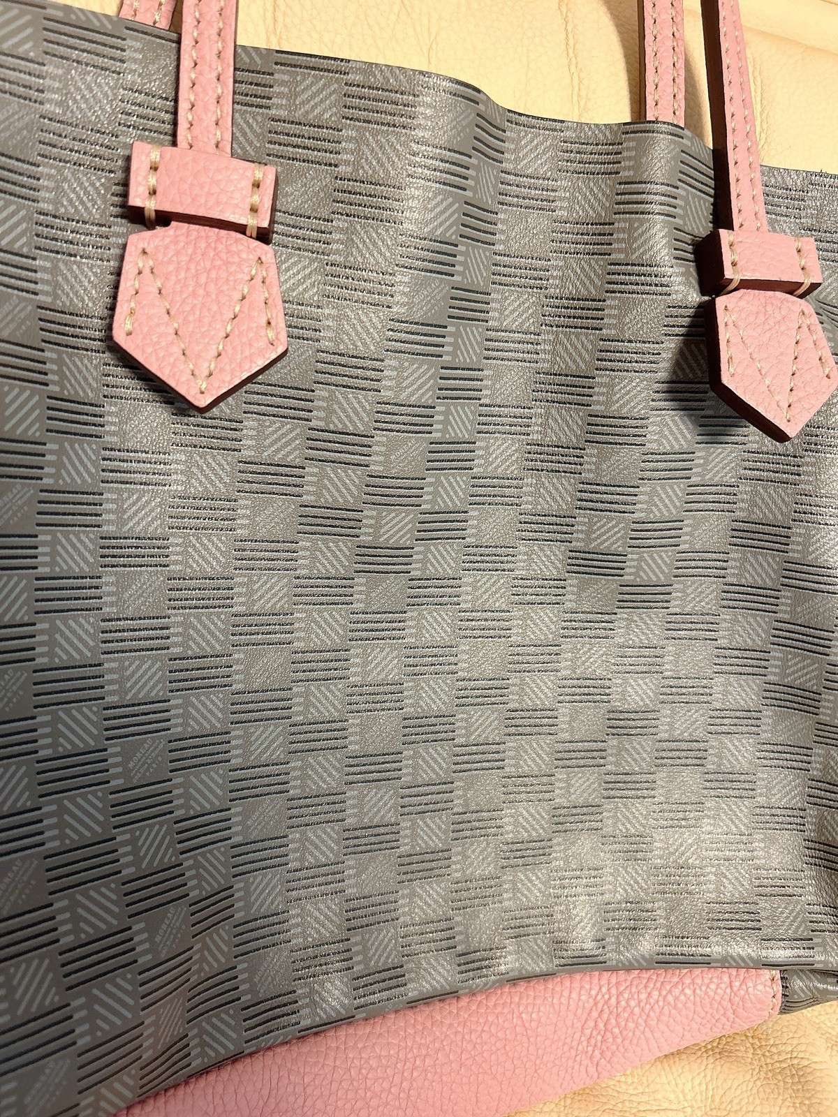 MOREAU PARIS Monogram Tote Bag gray pink Leather