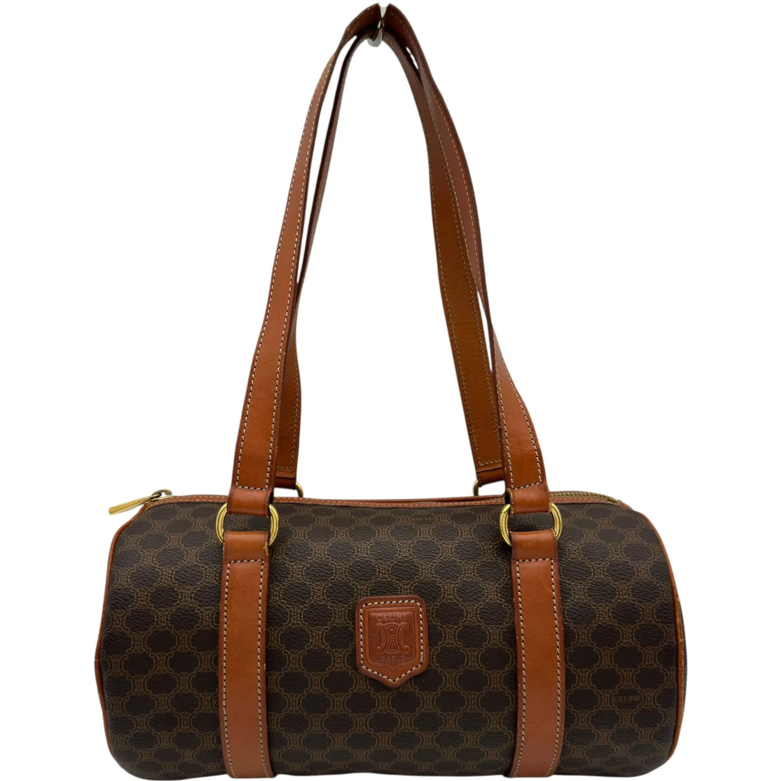 CELINE Macadam Mini Boston Bag Dark Brown Canvas Boston Bag #OKB4462