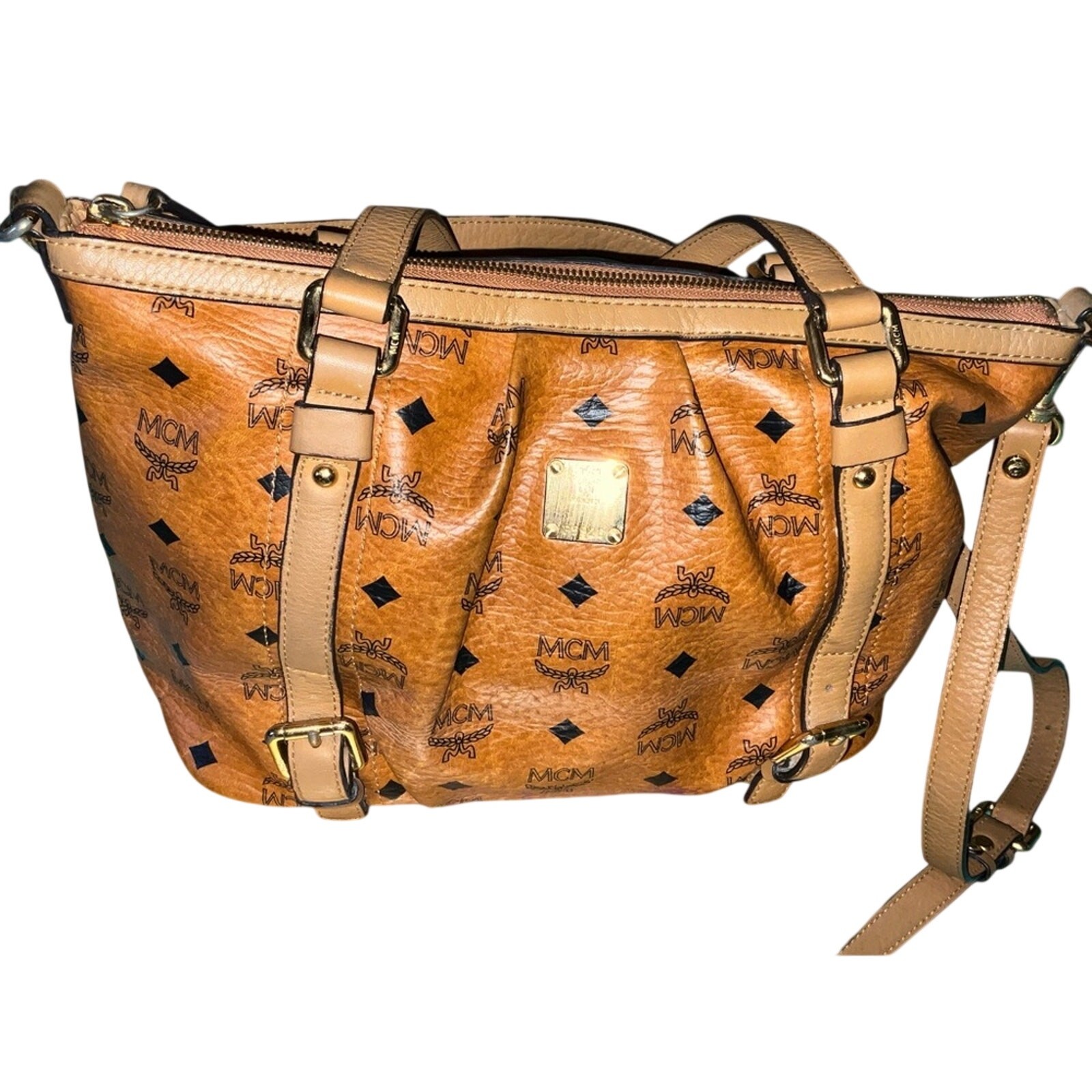 MCM Visetos Medium Essentials Shopper Tote Cognac Authentic Pre-Loved