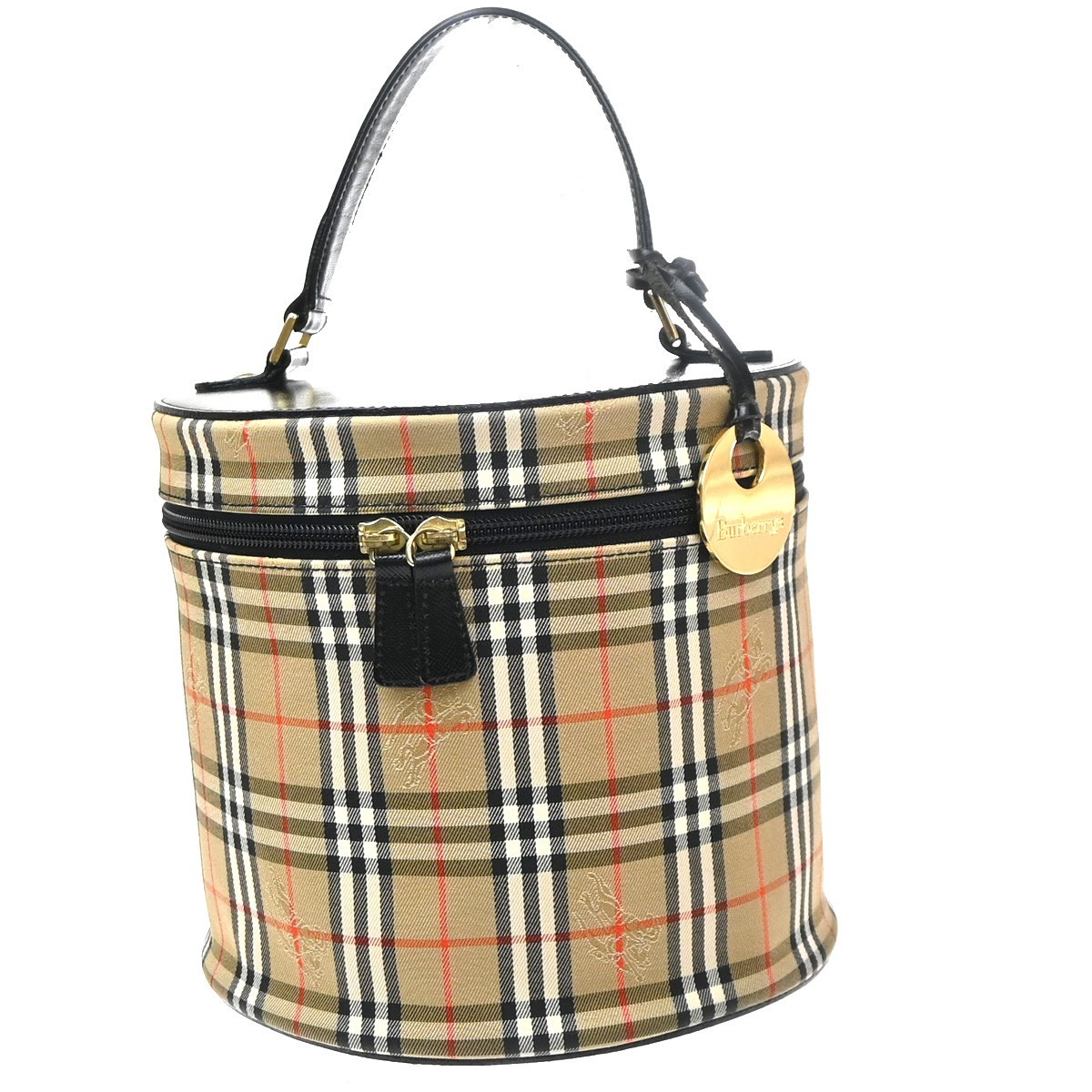 Burberrys Nova Check Shadow Horse Vanity Bag Canvas Leather Beige BK GHW 36RQ004