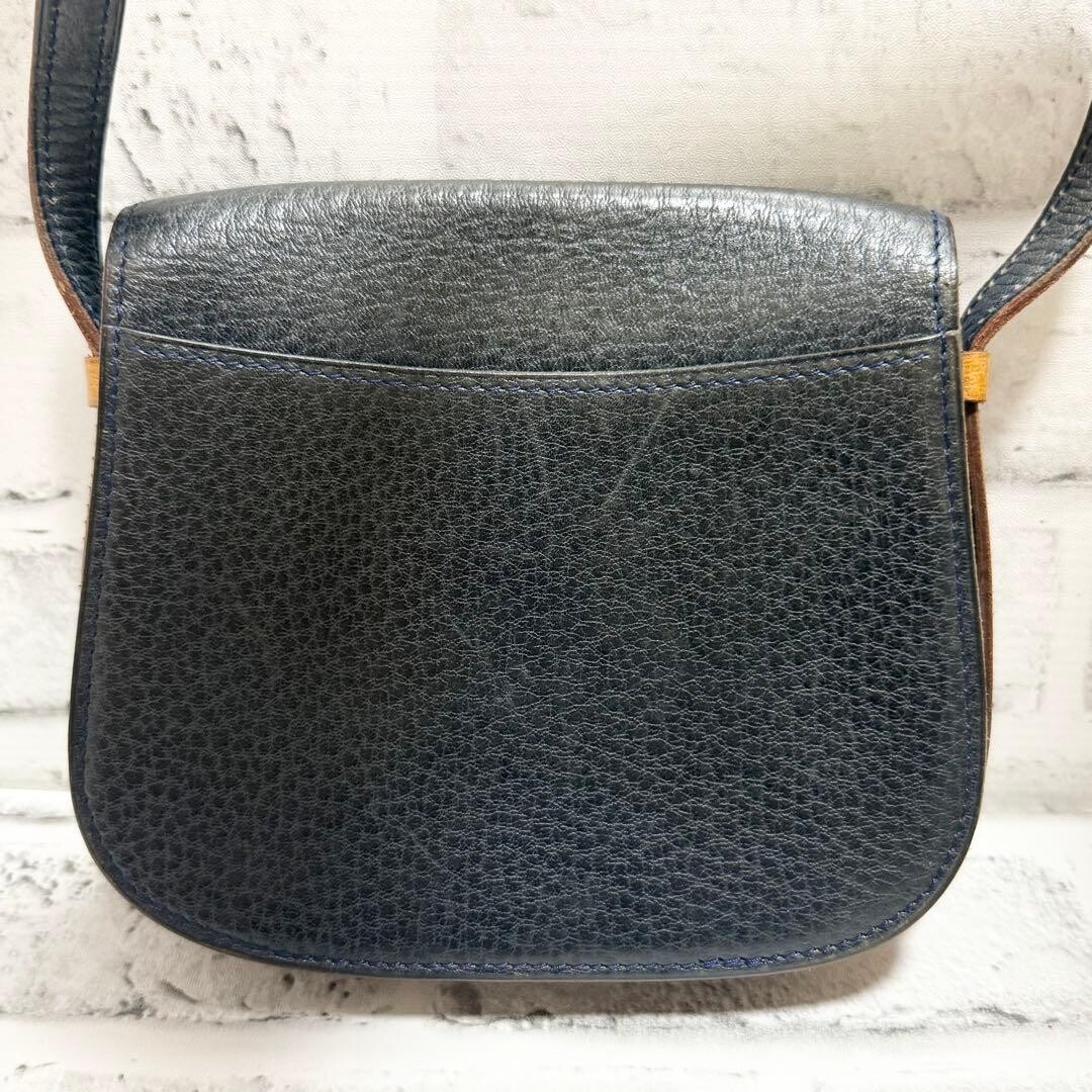 CELINE Triomphe Vintage Crossbody Bag Dark Navy Leather Gold Hardware Auth