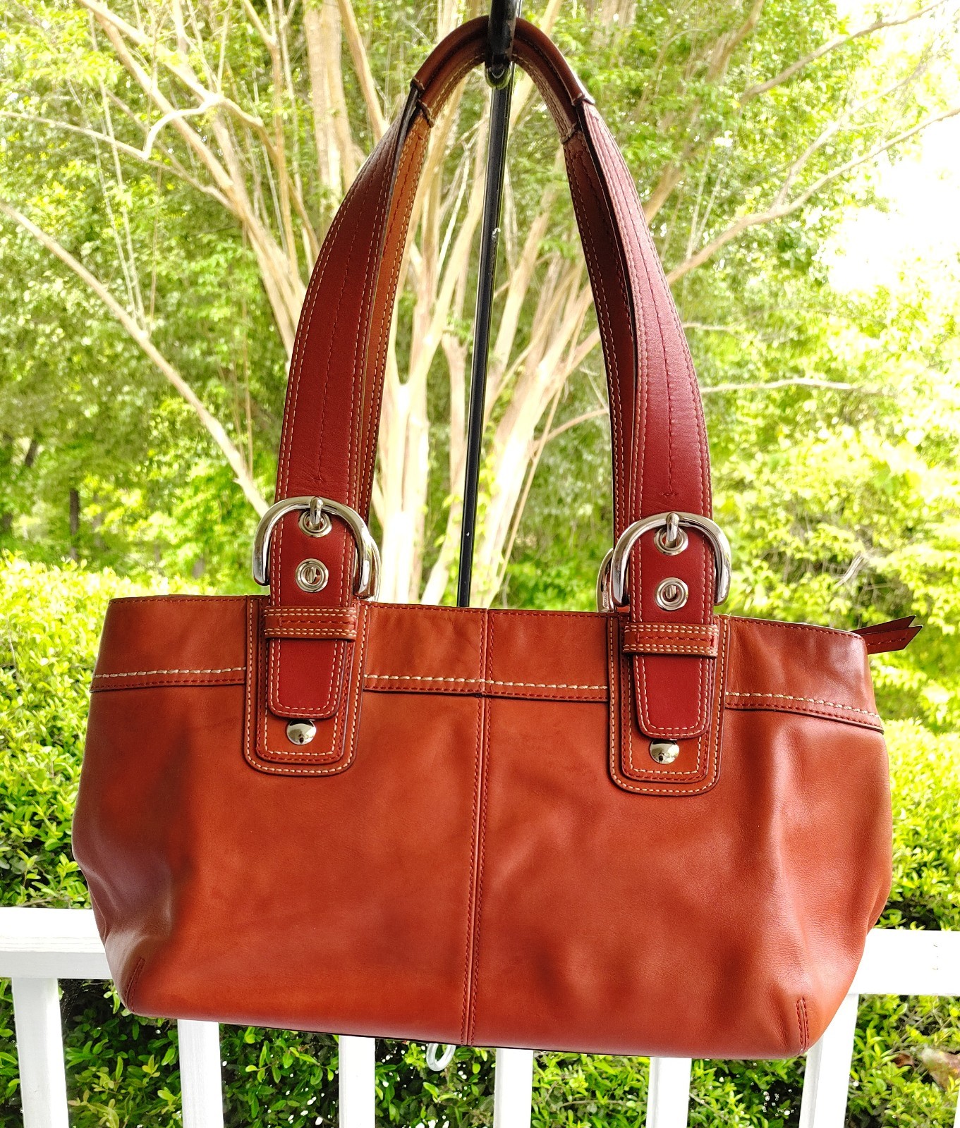 Coach LARGE F13732 Vintage Pumpkin Orange Soho Y2K Pleated Leather Shoulder Bag