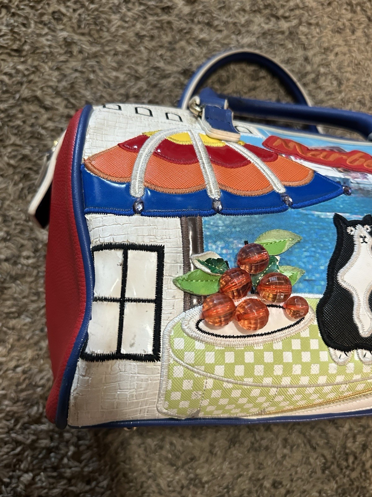 Braccialini Multicolor Pictorial Satchel Top Handle Zip Lined Pockets Gold
