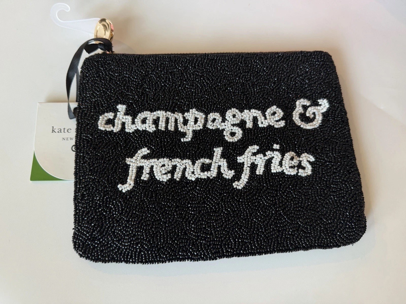 kate spade X Target Black BEADED Champagne & French Fries Zipper Pouch ~ NWT!