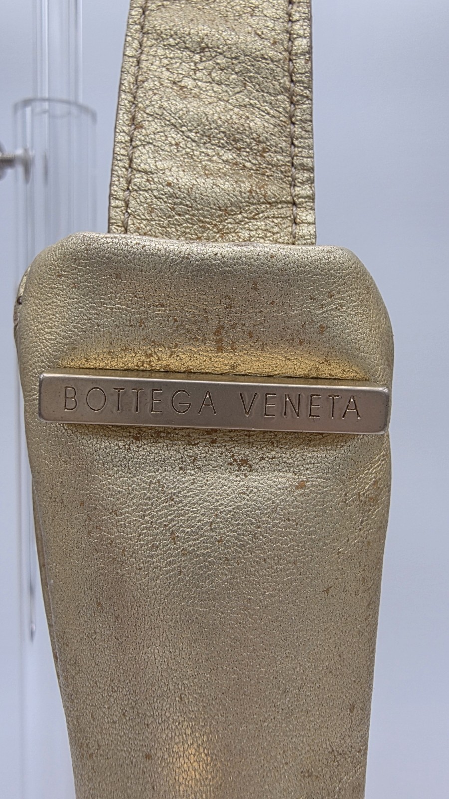 [VINTAGE] Bottega Veneta Metallic Gold Woven Crescent Shoulder Bag w/ COA