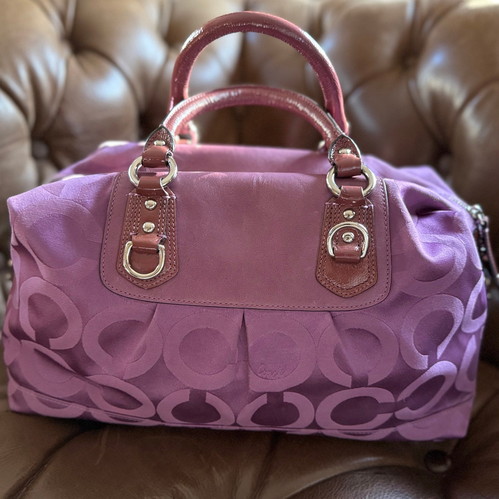 Vintage Coach Madison Sabrina Amethyst Op Art Convertible Satchel Purple 12943