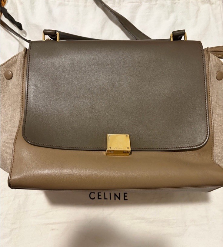 Celine Trapeze Bag Leather Canvas Brown