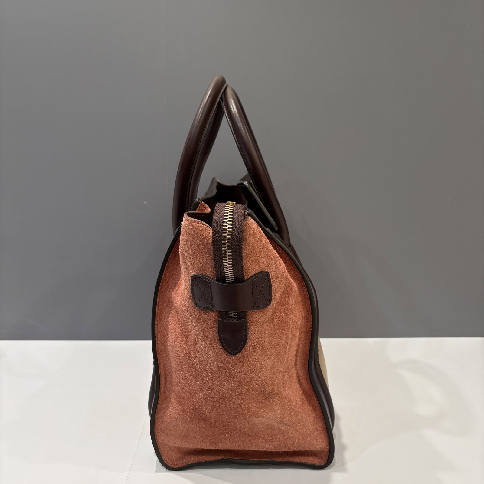 Celine Mini Luggage Grey Burgundy Doblis Suede Calfskin Suede (oy022426a1)