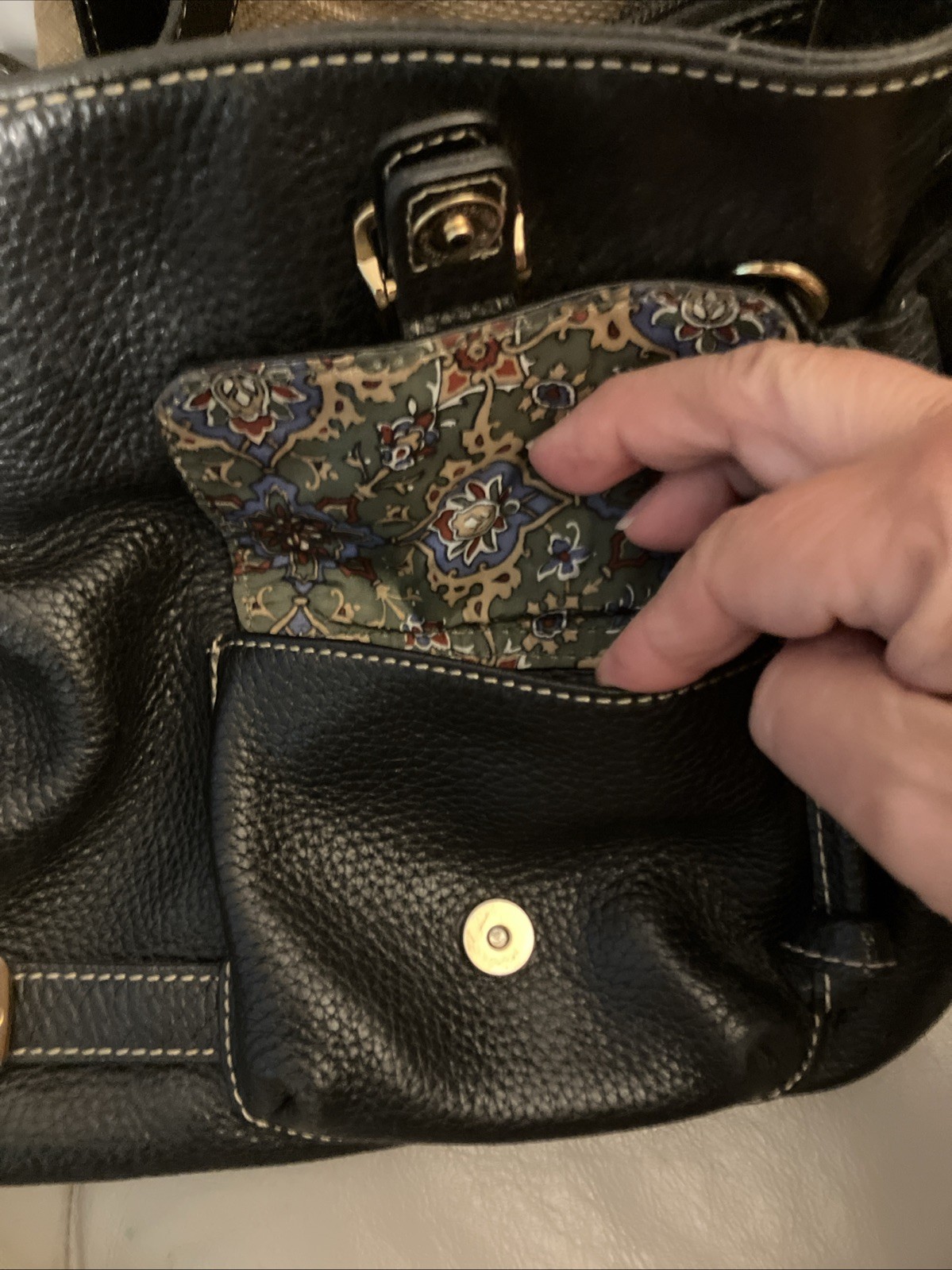 Maxx New York Black Pebbled Leather Shoulder Bag Paisley Lining, Gold Hardware