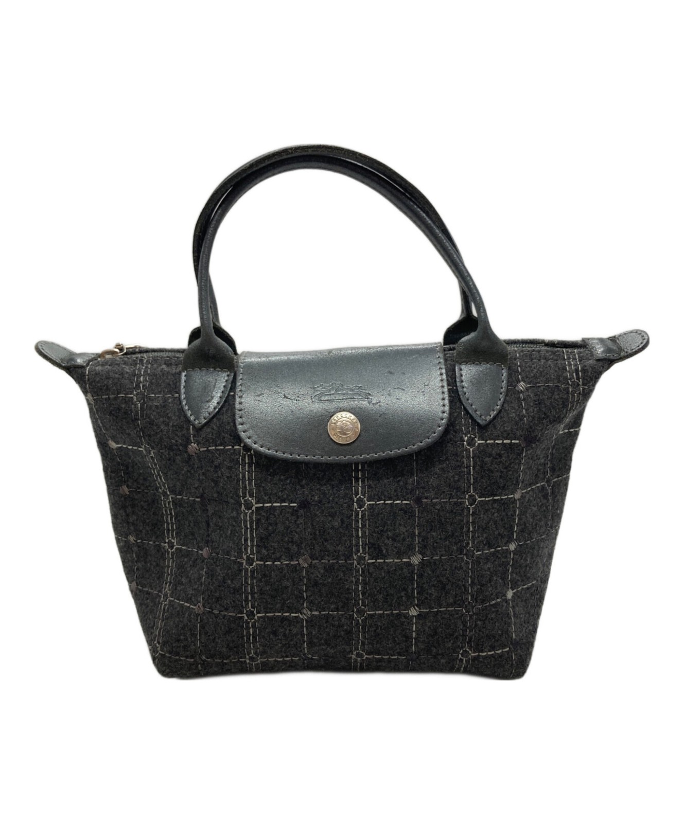 Longchamp Le Pliage(W 7.09) Hand Bag Tote Purse tweed Gray Authentic