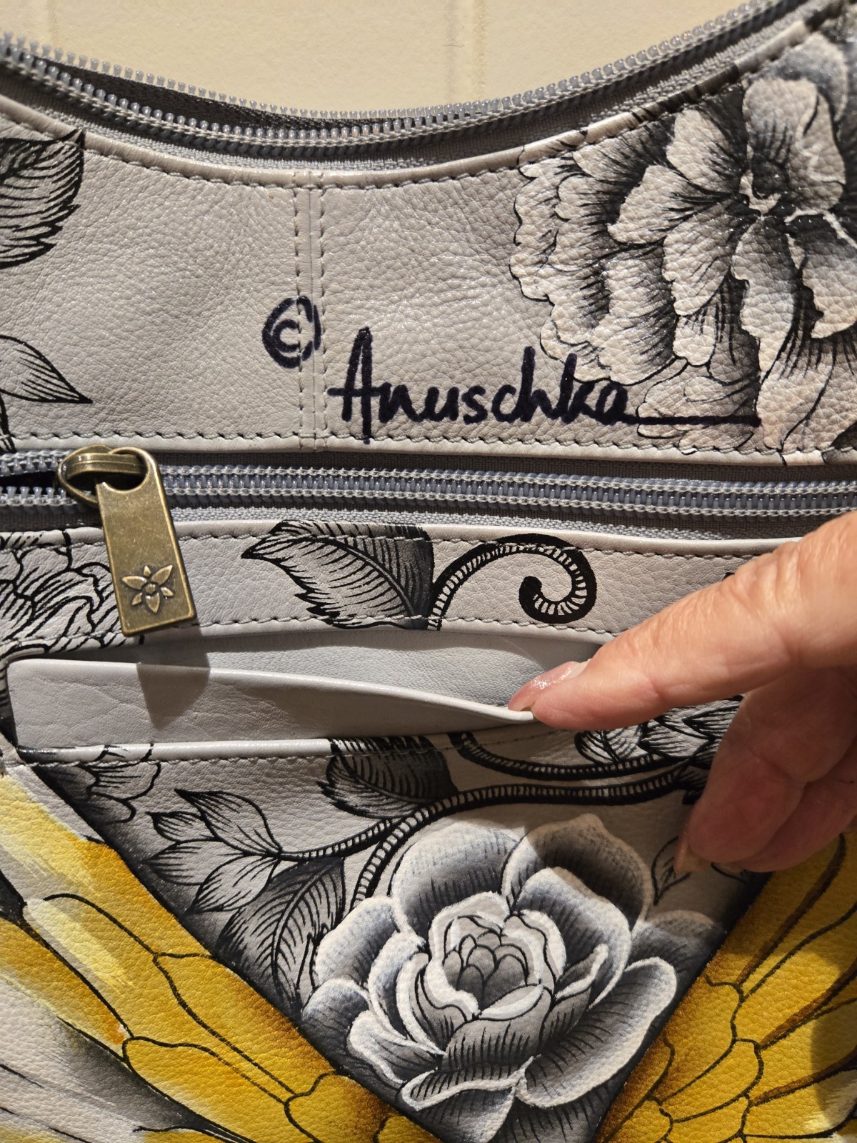 Signed Hand Painted Leather Anushka Hobo Bag-Guardian Angel Wing Design