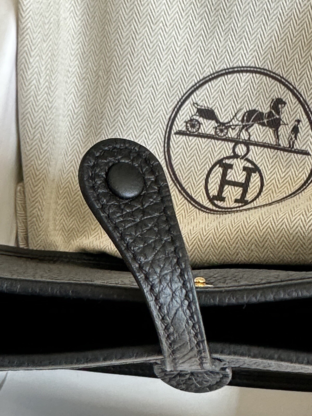 NEW w/ Receipt HERMES Black Clememce GHW Mini Evelyne TPM, Stamp G-2026