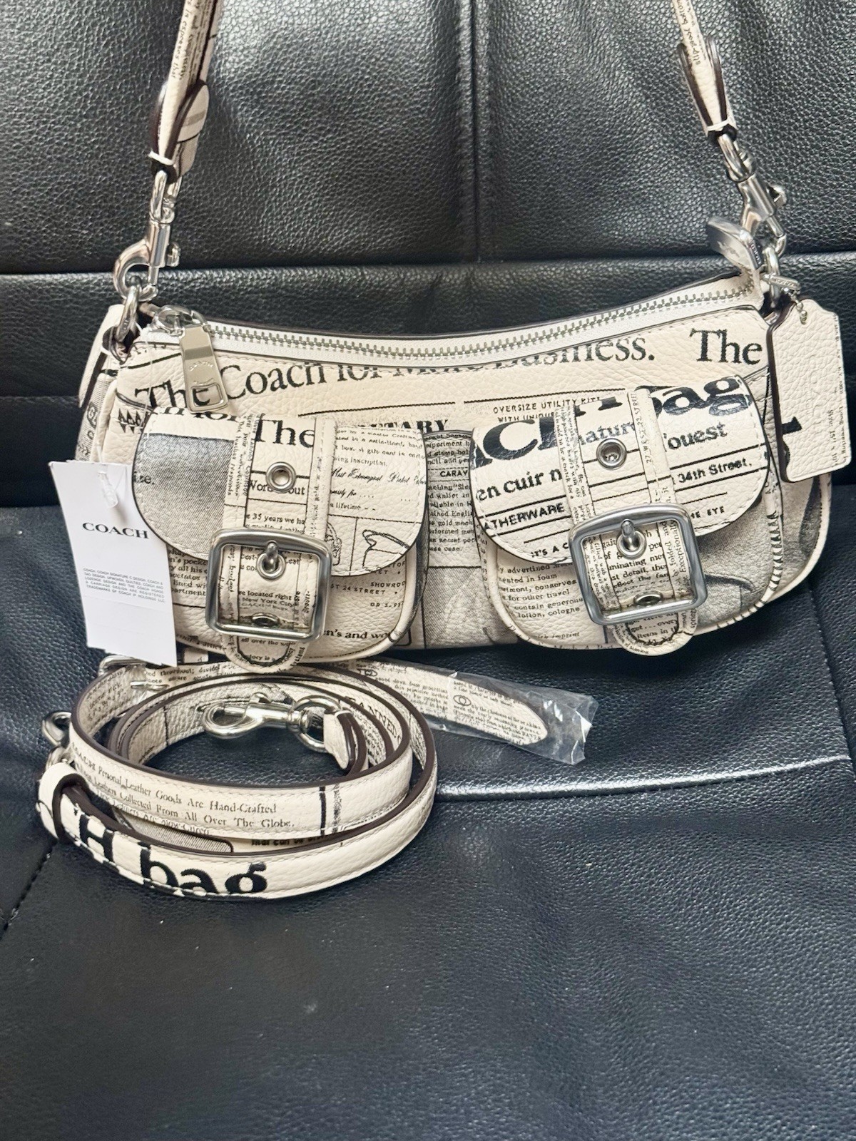 NWT Coach Ashton Shoulder Bag With Newspaper Print CDC12