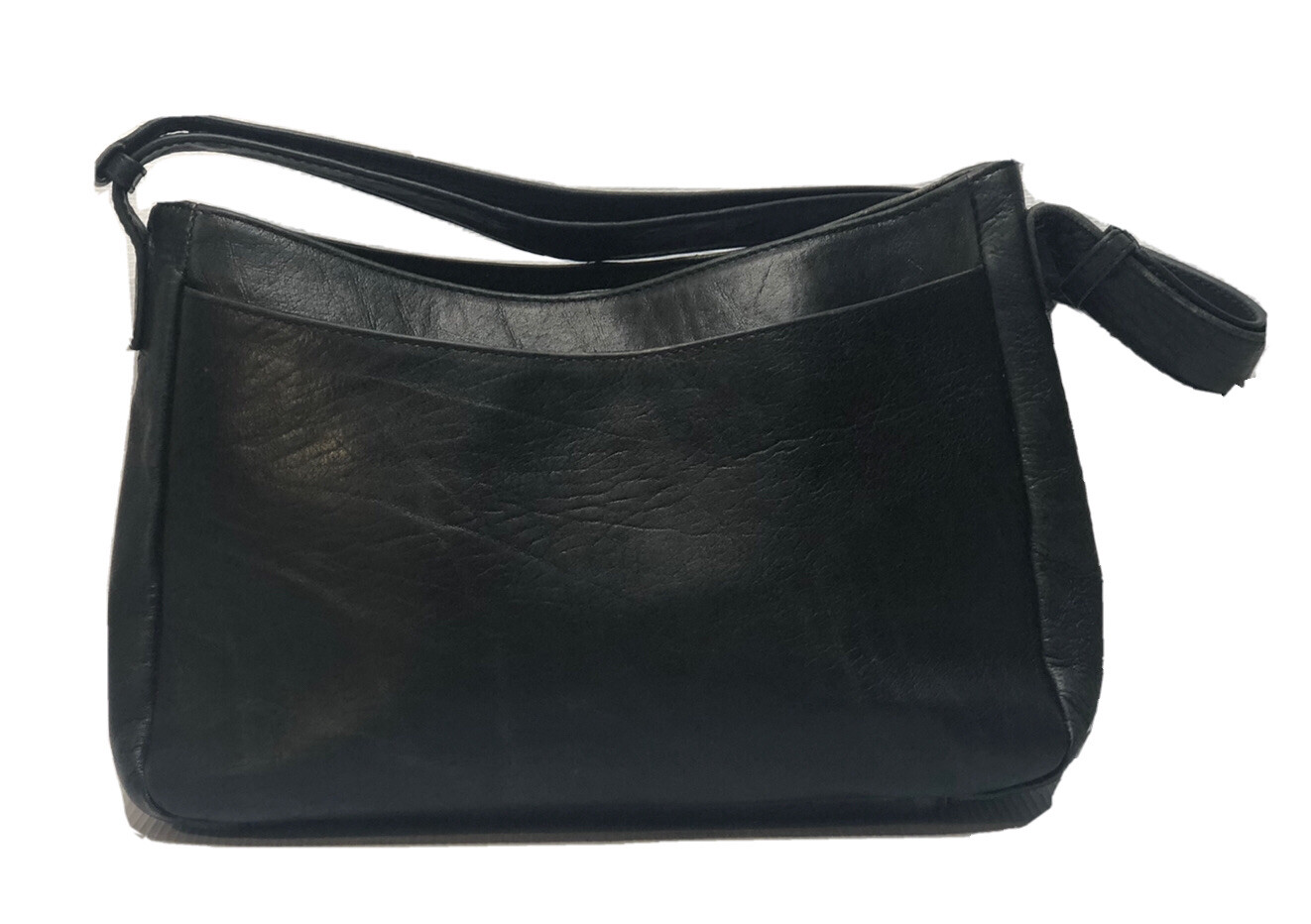 Vtg G. H. Bass Black Leather Hobo Shoulder Bag With Adjustable Strap Distressed
