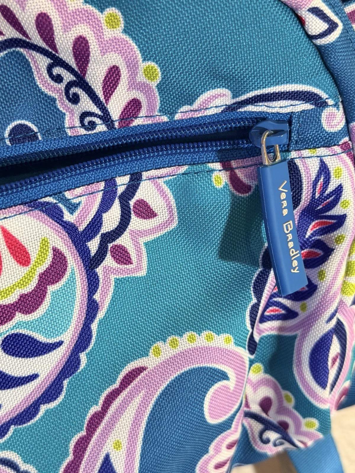 Vera Bradley Blue Multicolor Paisley Zip Small Backpack w/ Front Pocket Lined